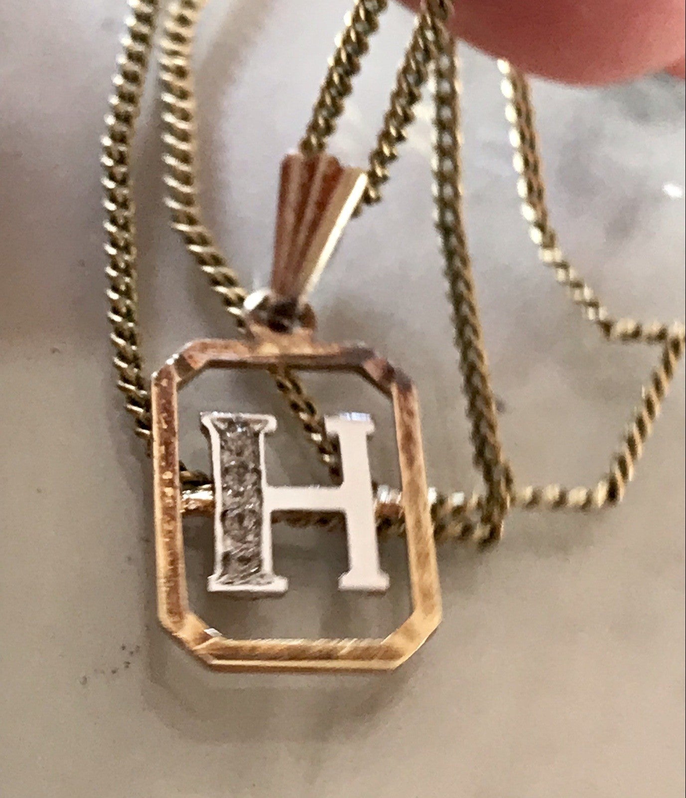 Vintage Edel Anhänger Buchstabe H Kettenanhänger Silber 925 Steinchen vergoldet