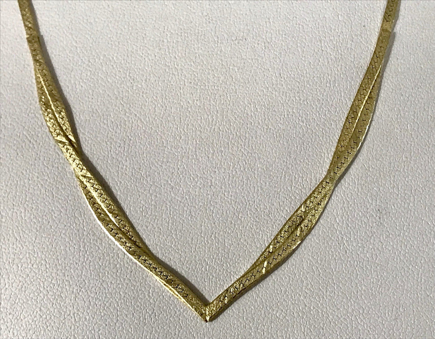 Alt Edel Vintage 925 Silber vergoldet Collier Halskette V-Form Schlangenmuster