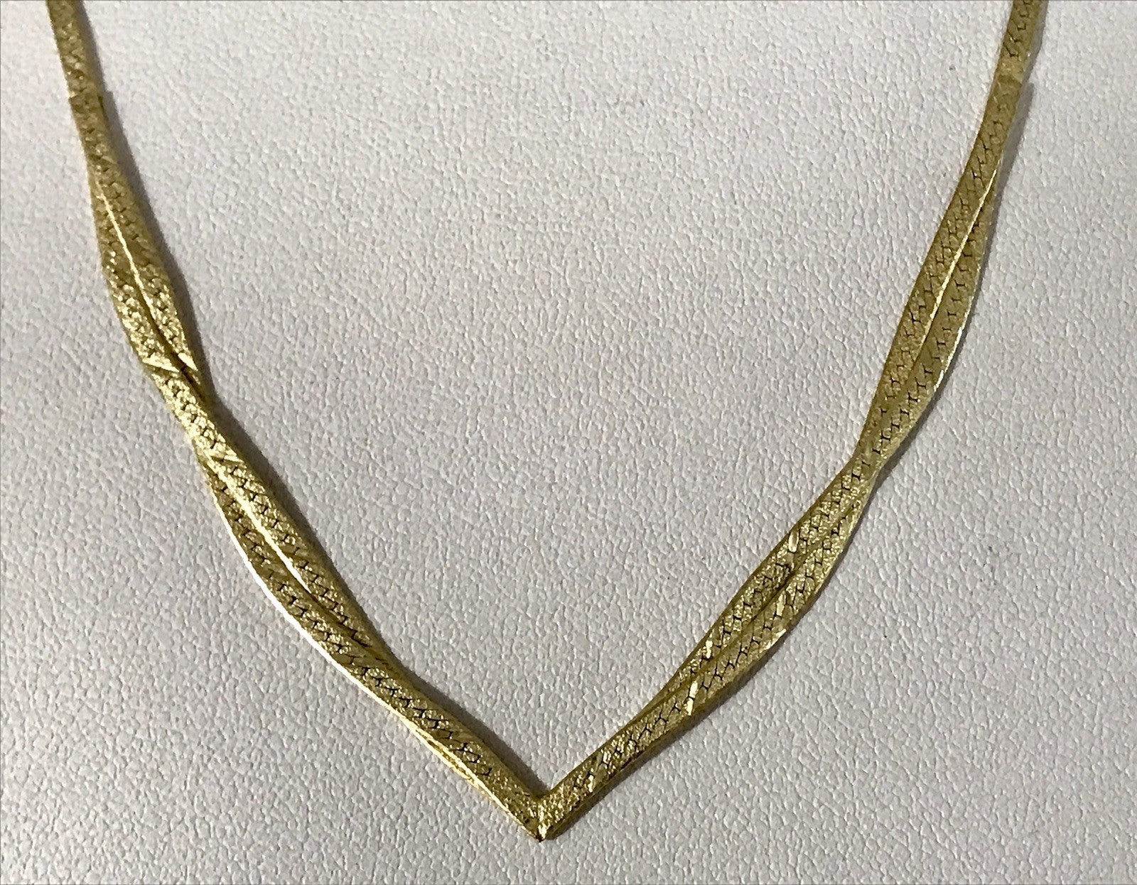 Alt Edel Vintage 925 Silber vergoldet Collier Halskette V-Form Schlangenmuster