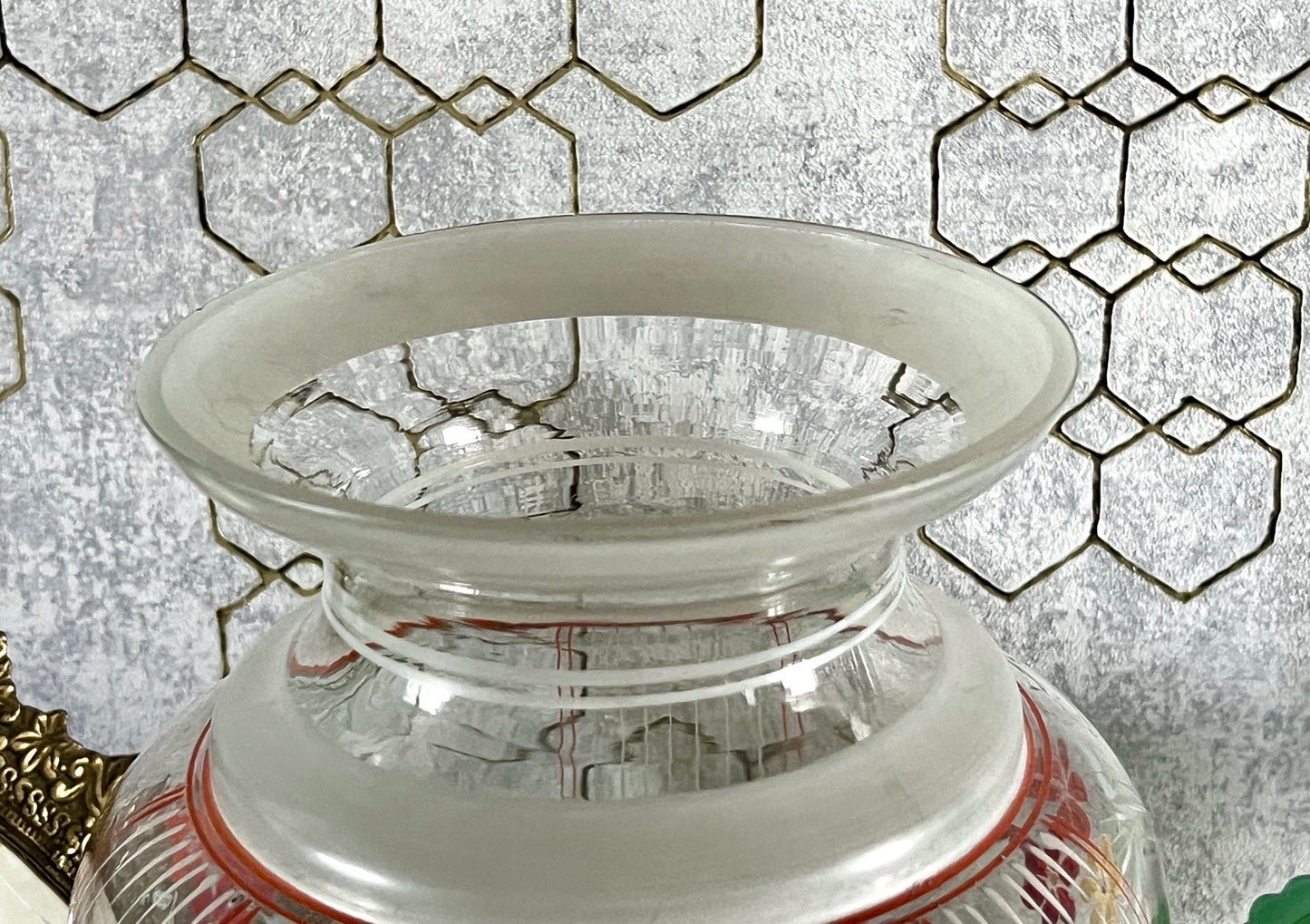 Antik GROẞ Vase Glasvase Art Déco teils satiniert bunte Malerei markant 1930er