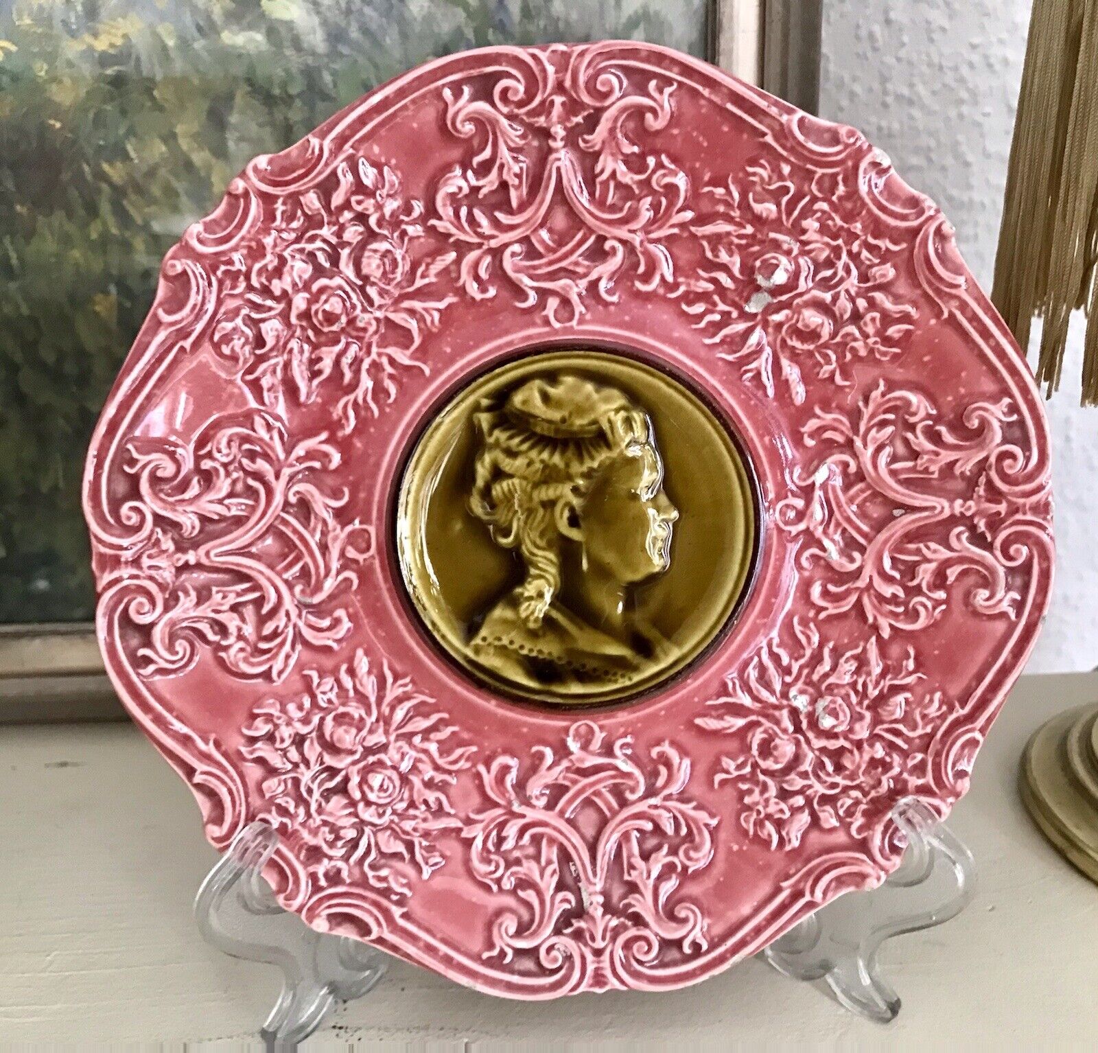 Villeroy&Boch Antik Keramik Majolika Teller Zierteller Schale Frau Torso rosa