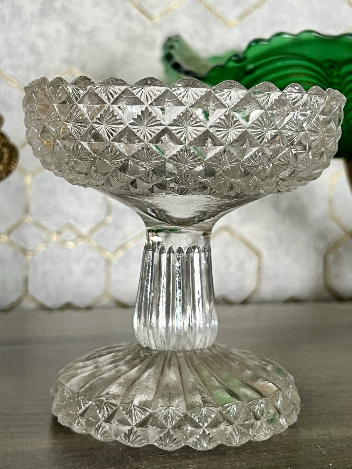 Antik Jugendstil Art Deco Pressglas Glas Fußschale Schale Zuckerschale