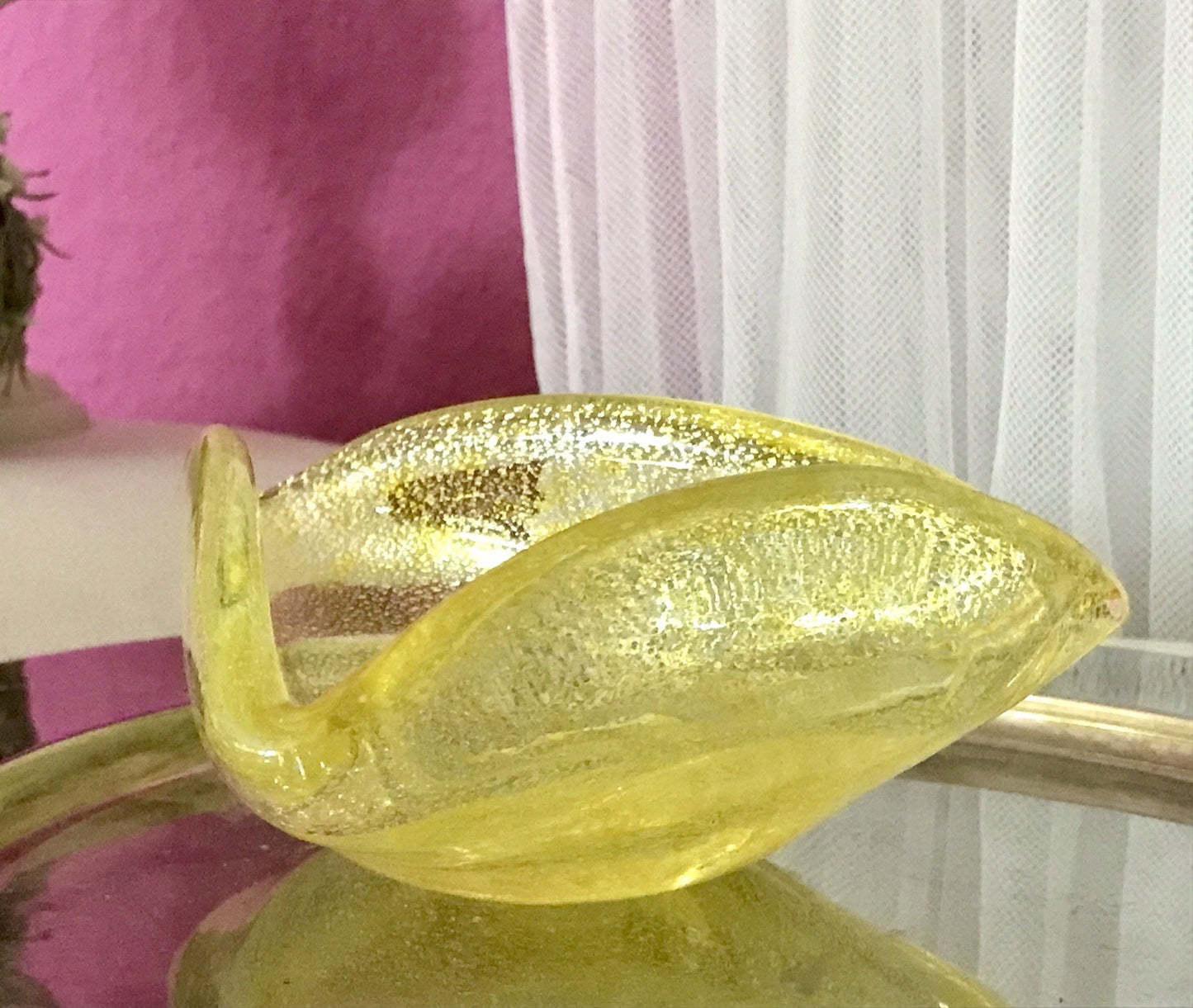 Murano 60er 70er Jahre Aschenbecher Schale Glas gelb So Schön! schillernd