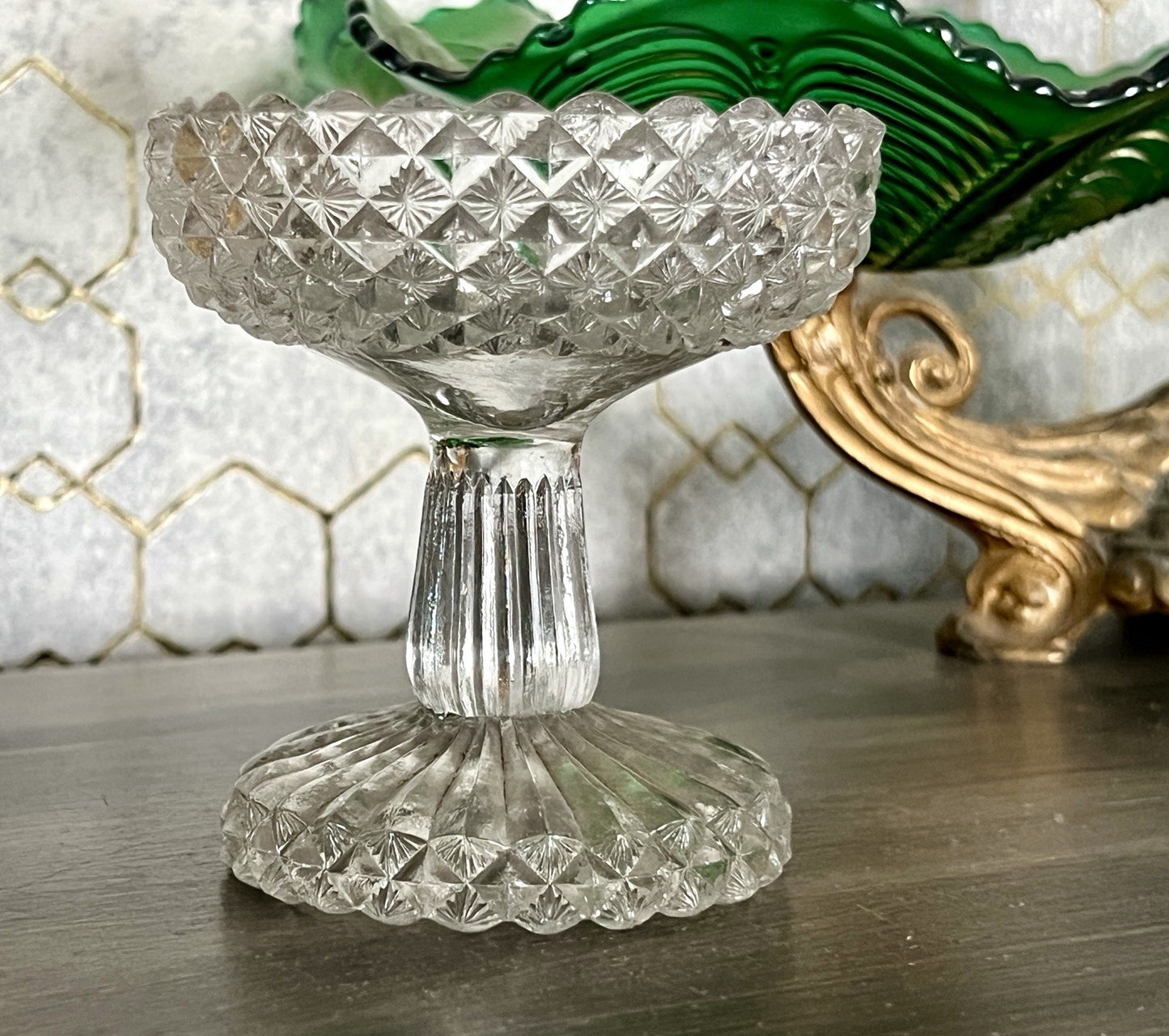 Antik Jugendstil Art Deco Pressglas Glas Fußschale Schale Zuckerschale