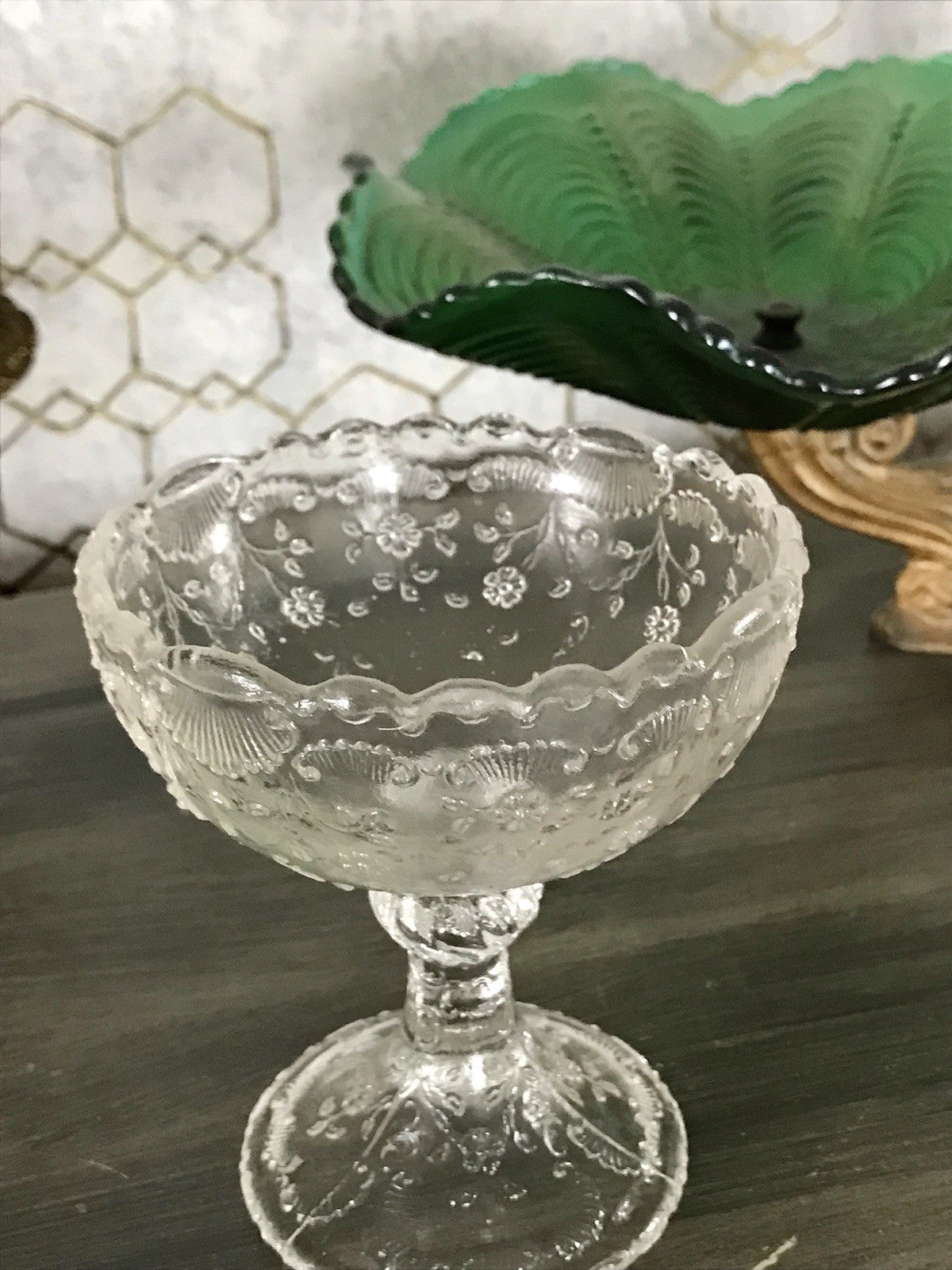 Antik Jugendstil Pressglas Schale Fußschale Schale Zuckerschale Bonboniere süß