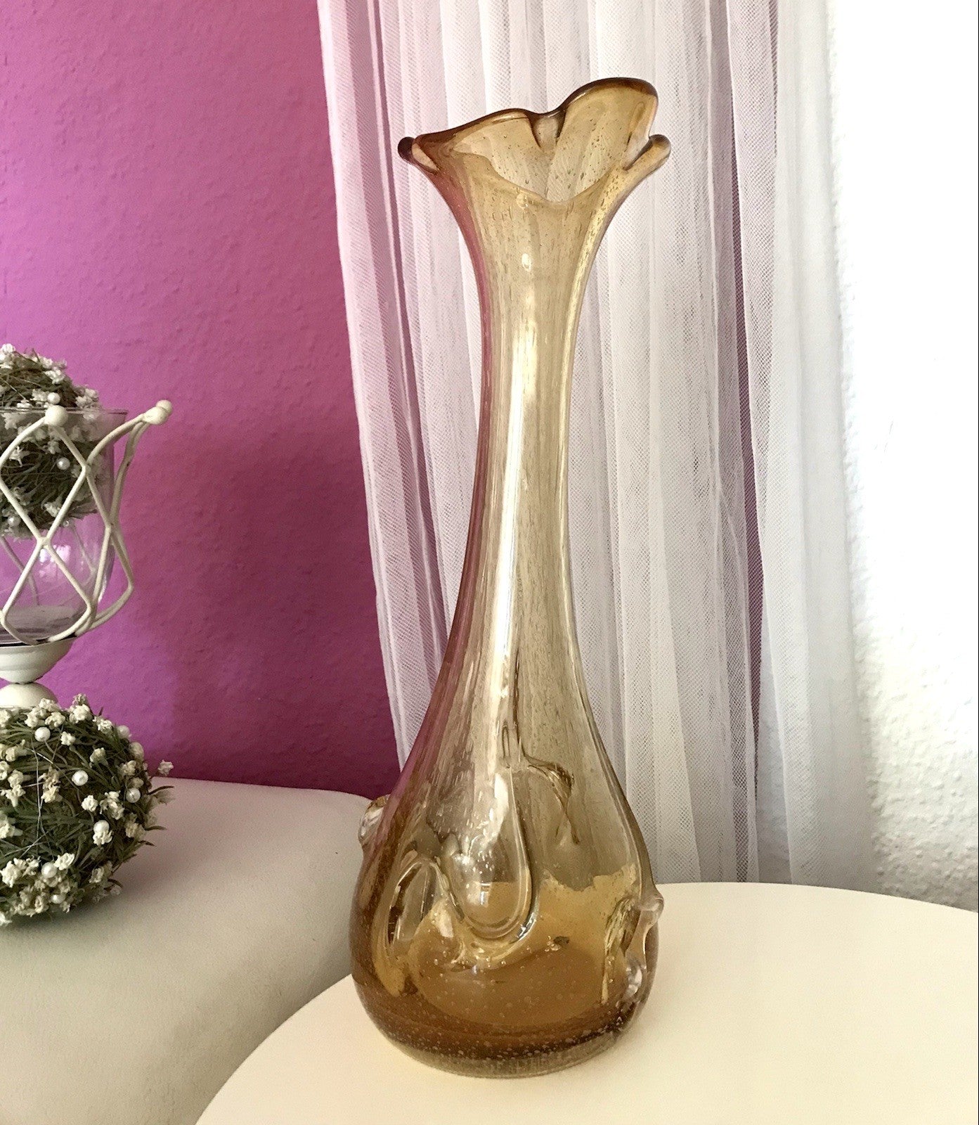 Vintage gelb große Designer Vase Blumenvase Glasvase Glas Huta Zabkowice PRL