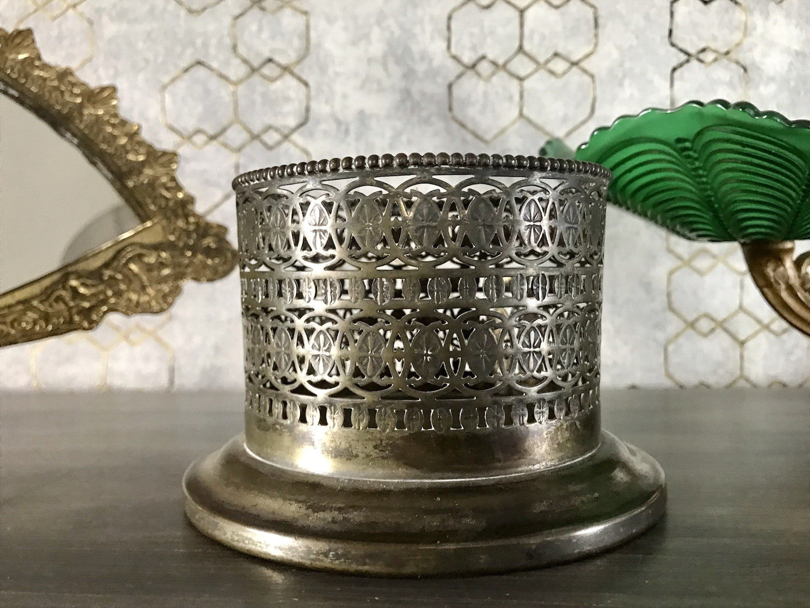 Antik Flaschenhalter Weinflaschenhalter versilbert Jugendstil wunderschön