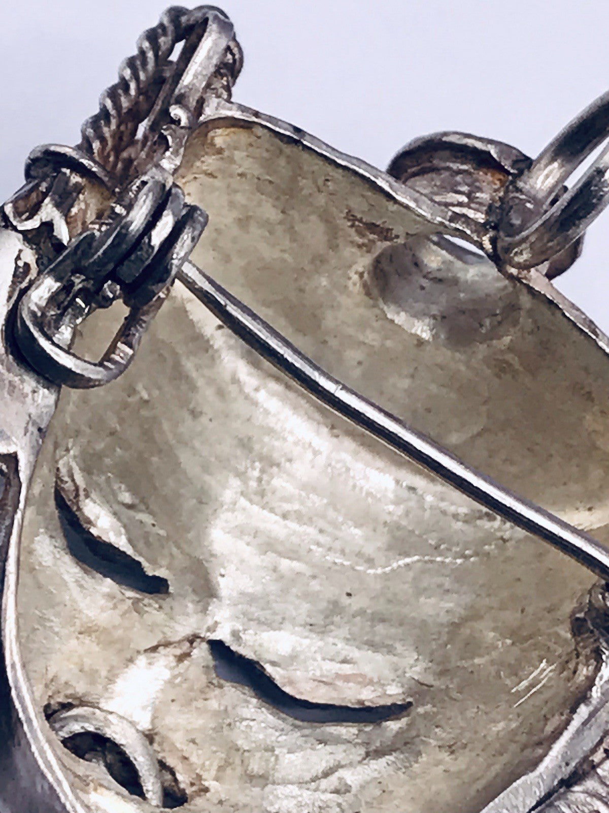 Vintage Azteken Kopf Ethno Maya 2in1 Anhänger Kettenanhänger Brosche 925 Silber