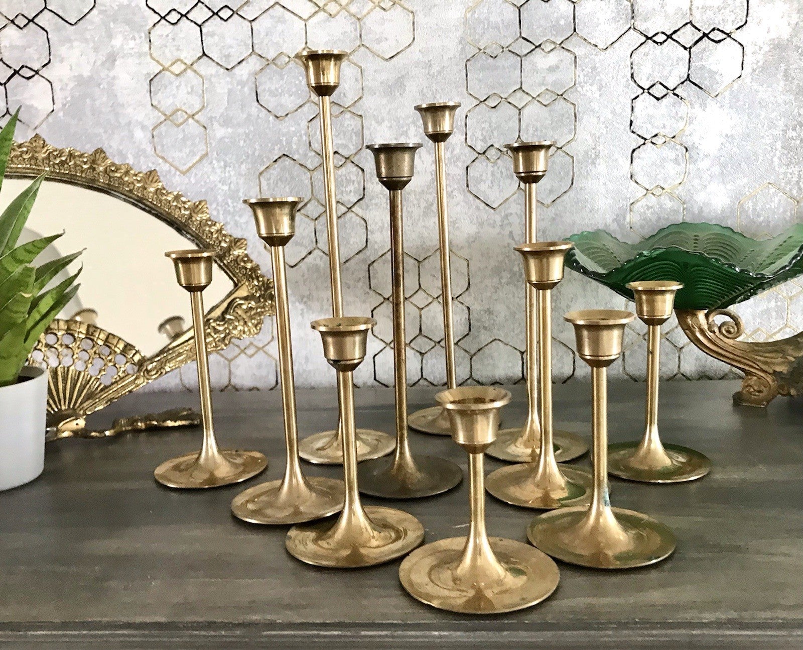 Vintage Alt 11 Kerzenständer Kerzenhalter Messing Leuchter Tulpen 6 Größen