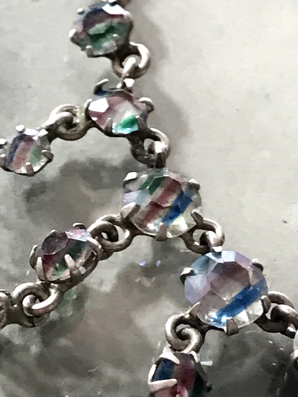 Antik Edel Art Déco 925 Silber Collier Halskette Rheinkiesel