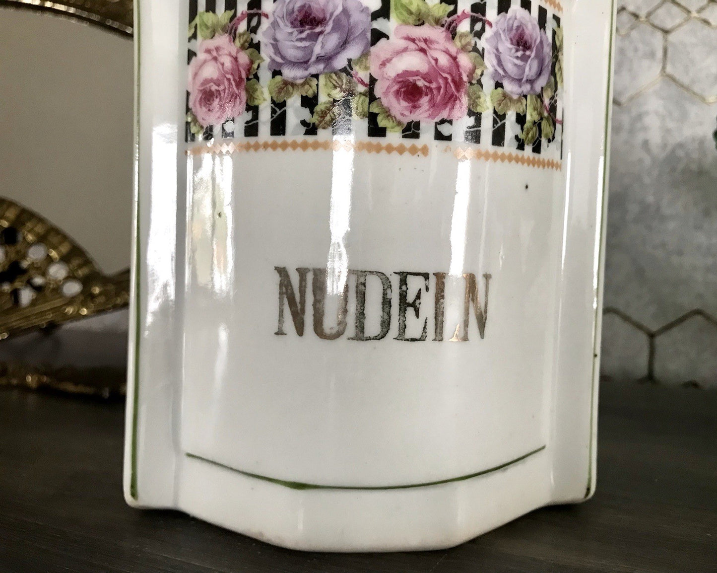 Antik Porzellan Dose Vorratsgefäß Vorratsdose Nudeln Rosen Jugendstil Art Déco