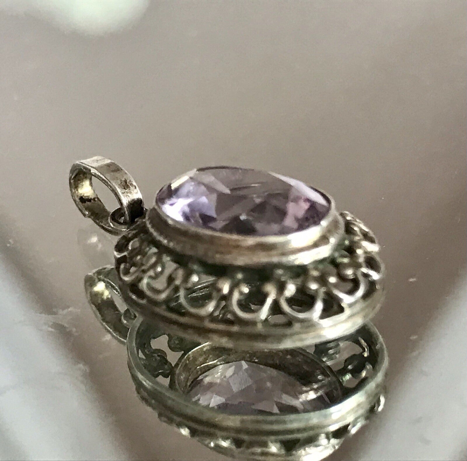 Antik Art Déco Edel Anhänger Kettenanhänger Silber 835 Lila Stein Amethyst?