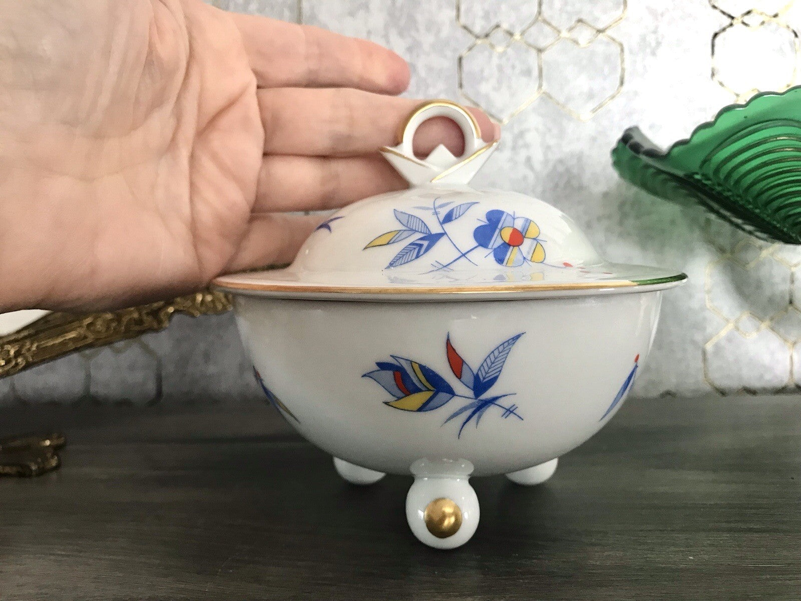 Antik Art Déco Porzellan Dose Deckeldose Schatulle Bonboniere Ullersricht Weiden