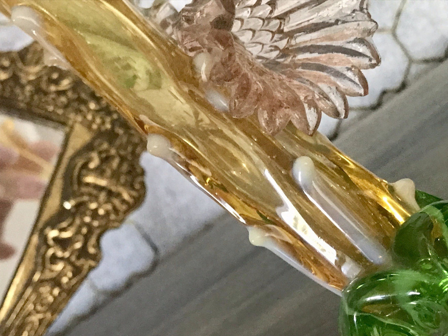 Antik Vase Glasvase Jugendstil Aufschmelzungen Krallik? Lötz? teils Uranglas