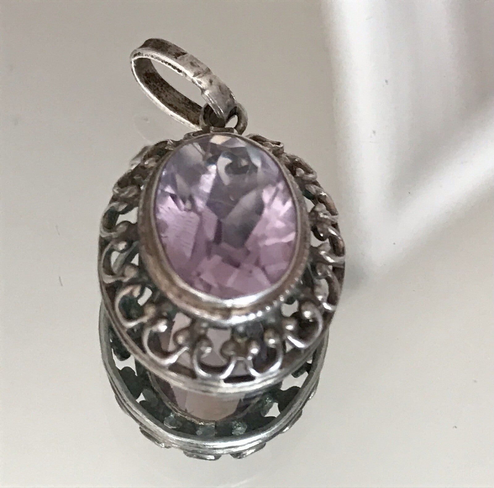 Antik Art Déco Edel Anhänger Kettenanhänger Silber 835 Lila Stein Amethyst?