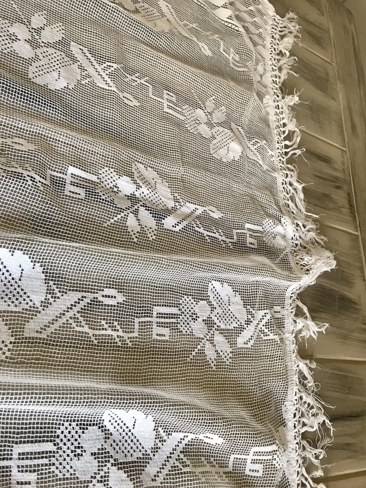 Antik Art Déco Fenster Gardine Vorhang Baumwolle Filetspitze weiß Spitze
