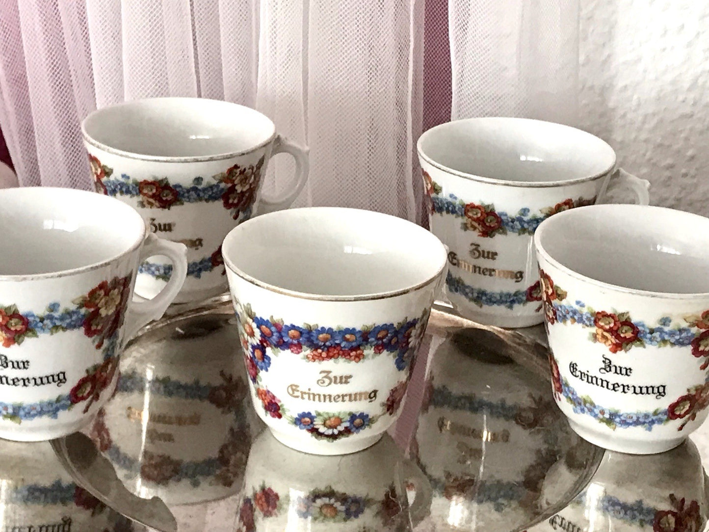 Antik Art Déco Porzellan 5x Kaffeetasse Tasse Reinecke Zur Erinnerung