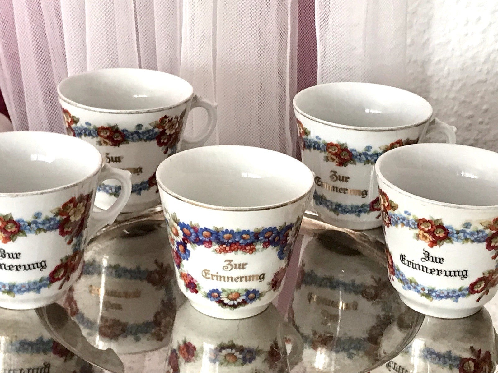 Antik Art Déco Porzellan 5x Kaffeetasse Tasse Reinecke Zur Erinnerung