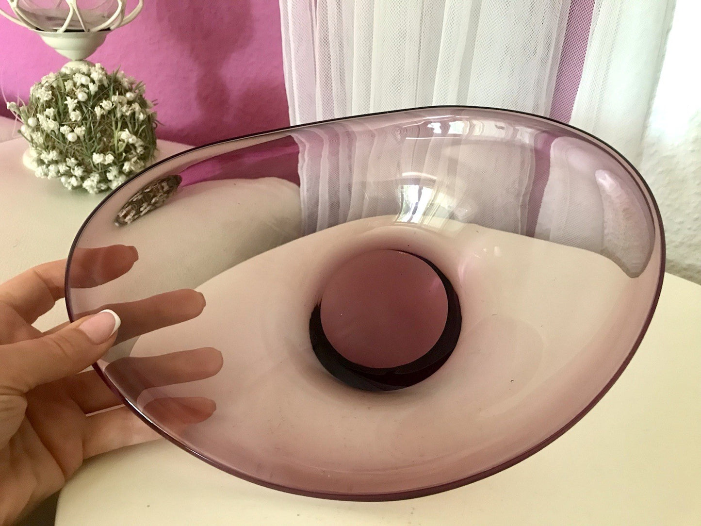 Murano Vintage Design Schale Glas beere aubergine Überfangglas