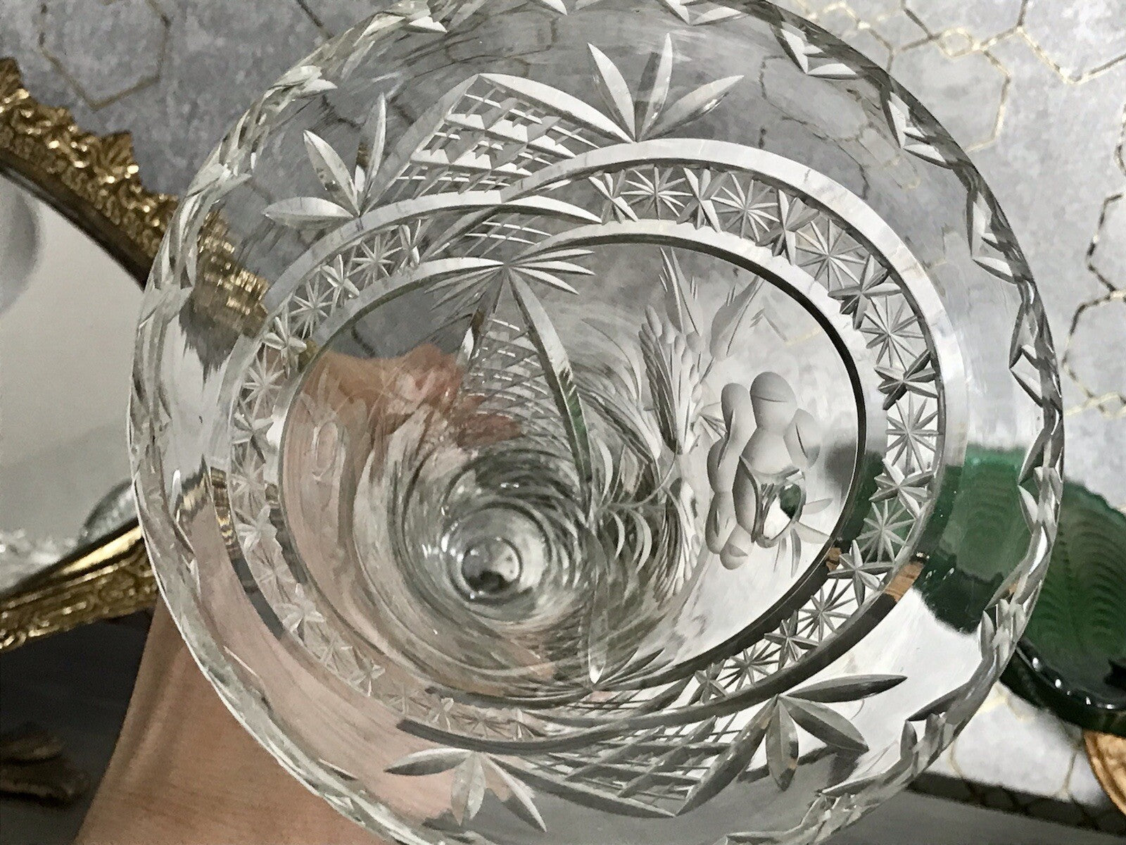 Antik Vase Glasvase Kristallglas geschliffen Art Déco Trichtervase Pokalvase