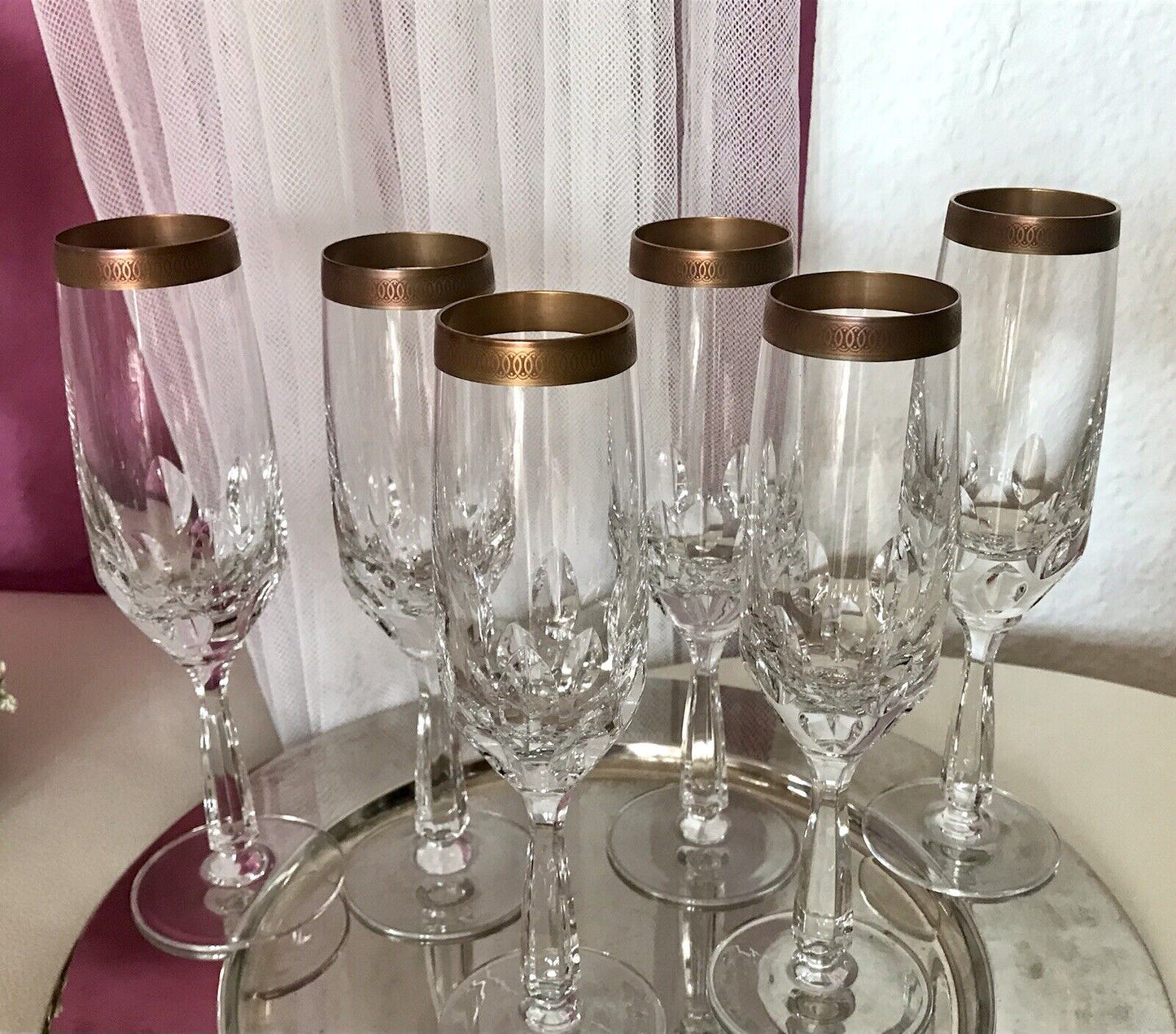 Vintage 6 EDEL Sektflöten Sektgläser Glas Kristallglas So Schön Mintonborte