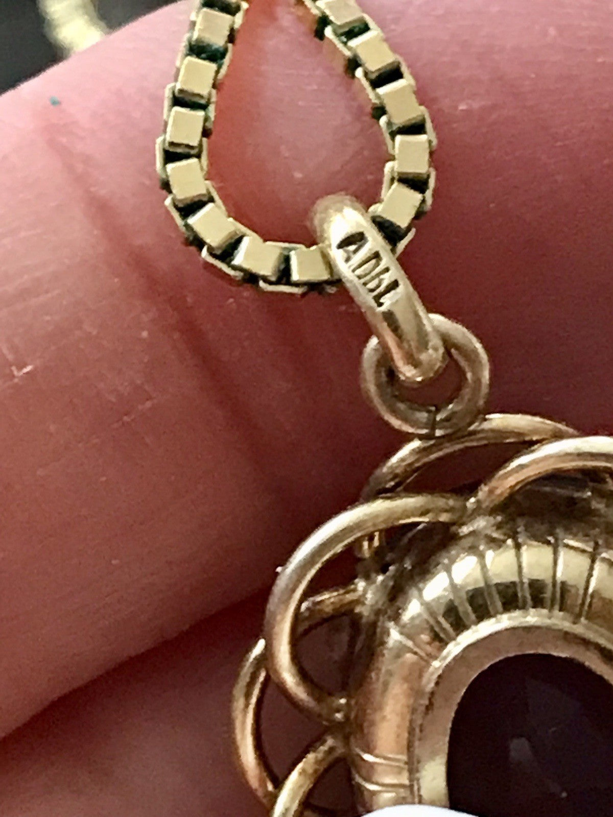 Alt Vintage Edel Kette & Anhänger lila Stein Amethyst? vergoldet Amerik. Doublè