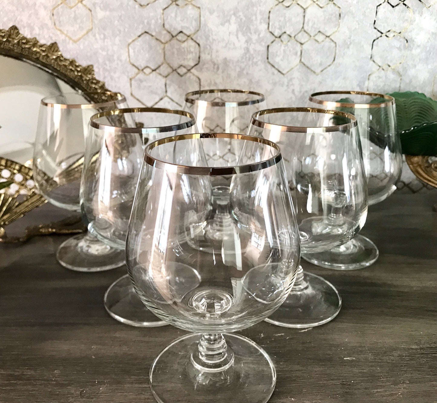 Art Déco Stil 6 Gläser Cognacschwenker Cognac Gläser Glas Goldrand Lausitzer