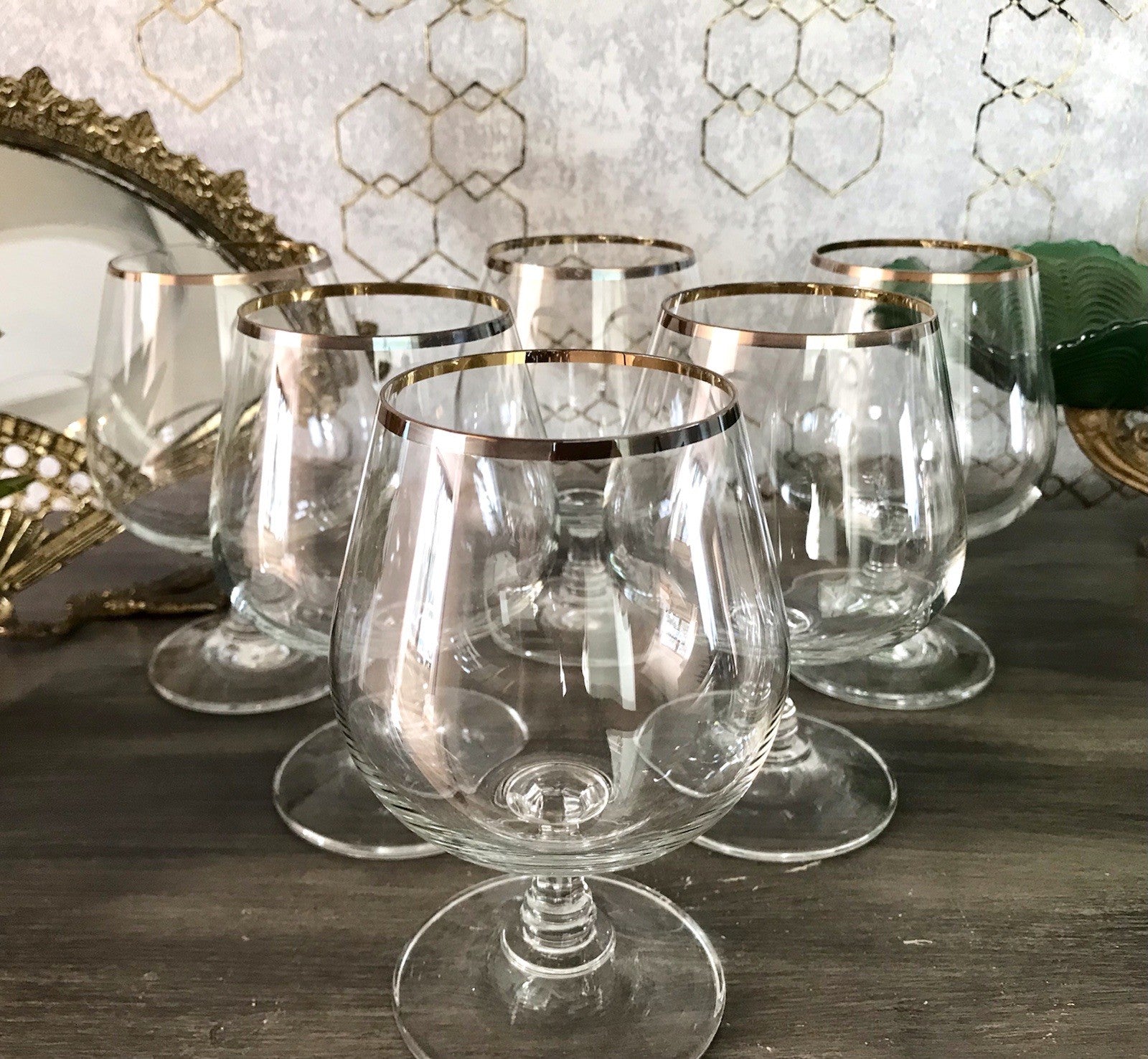 Art Déco Stil 6 Gläser Cognacschwenker Cognac Gläser Glas Goldrand Lausitzer