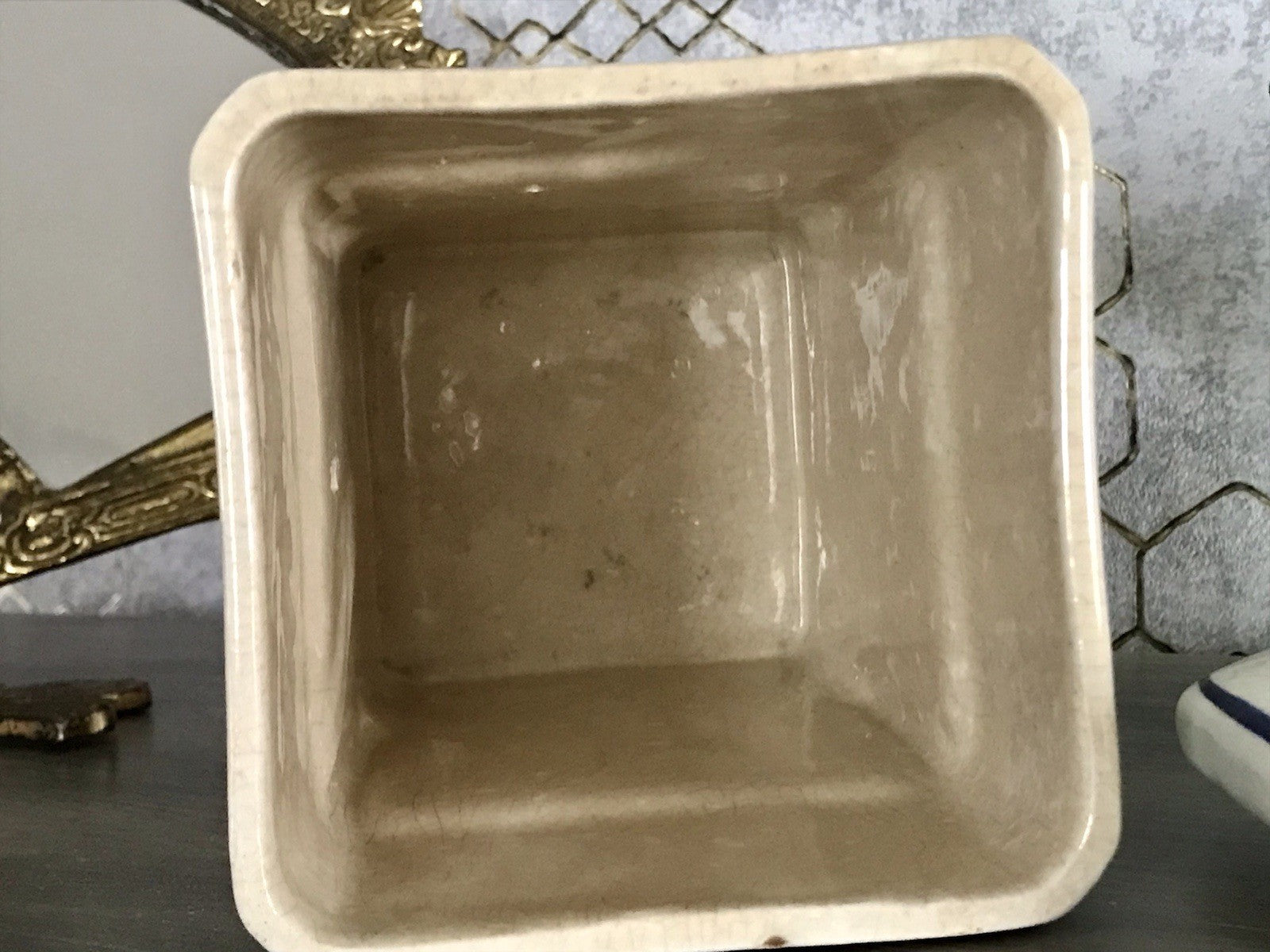 Antik Jugendstil Vorratsgefäß Gerste Gefäß Vorratsdose Porzellan creme blau