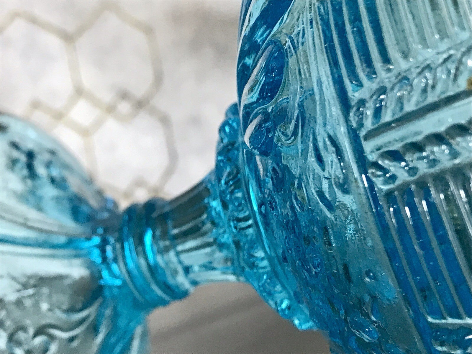 Antik Jugendstil Art Déco Pressglas Glas Fußschale Schale Zuckerschale Blau