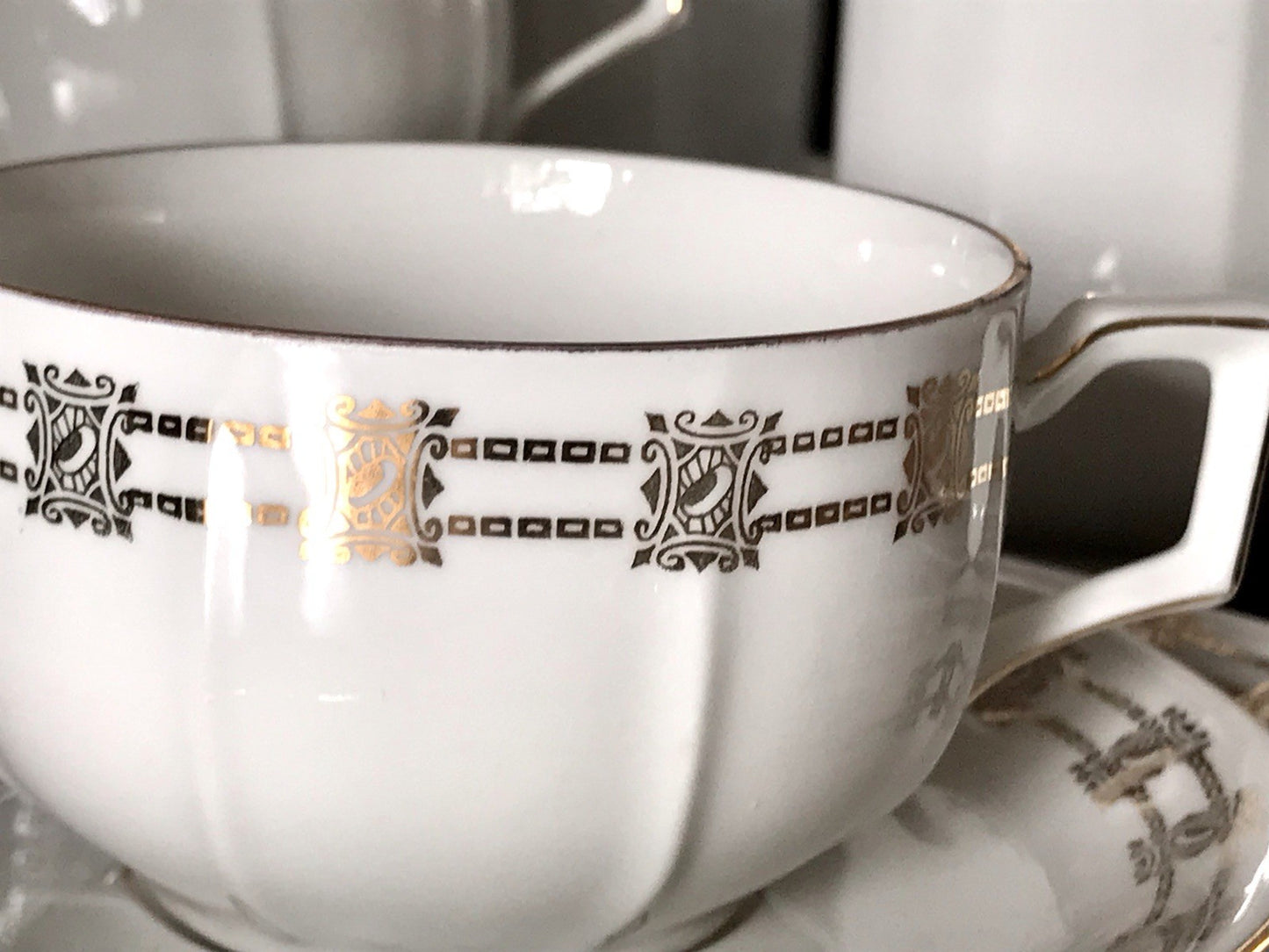 Antik Art Déco Porzellan 11 Personen Kaffeeservice EDEL Goldrand Golddekor