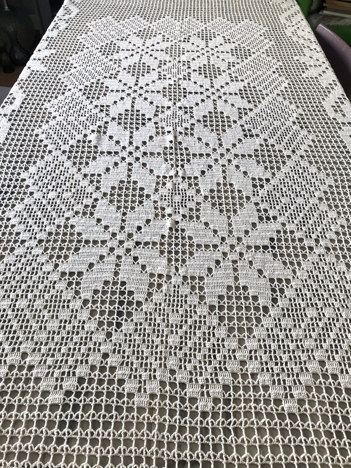 Antik Häkelspitze Tischdecke gehäkelt Creme Baumwolle Spitze Landhaus 170x145