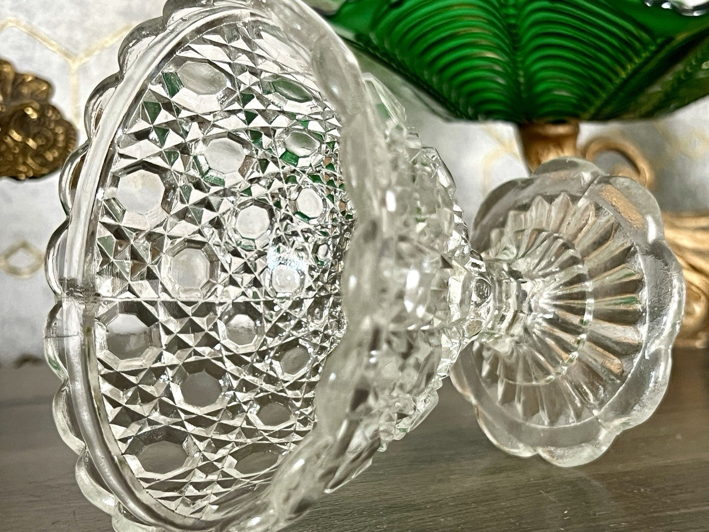 Antik Jugendstil Art Déco Pressglas Glas Fußschale Schale Zuckerschale