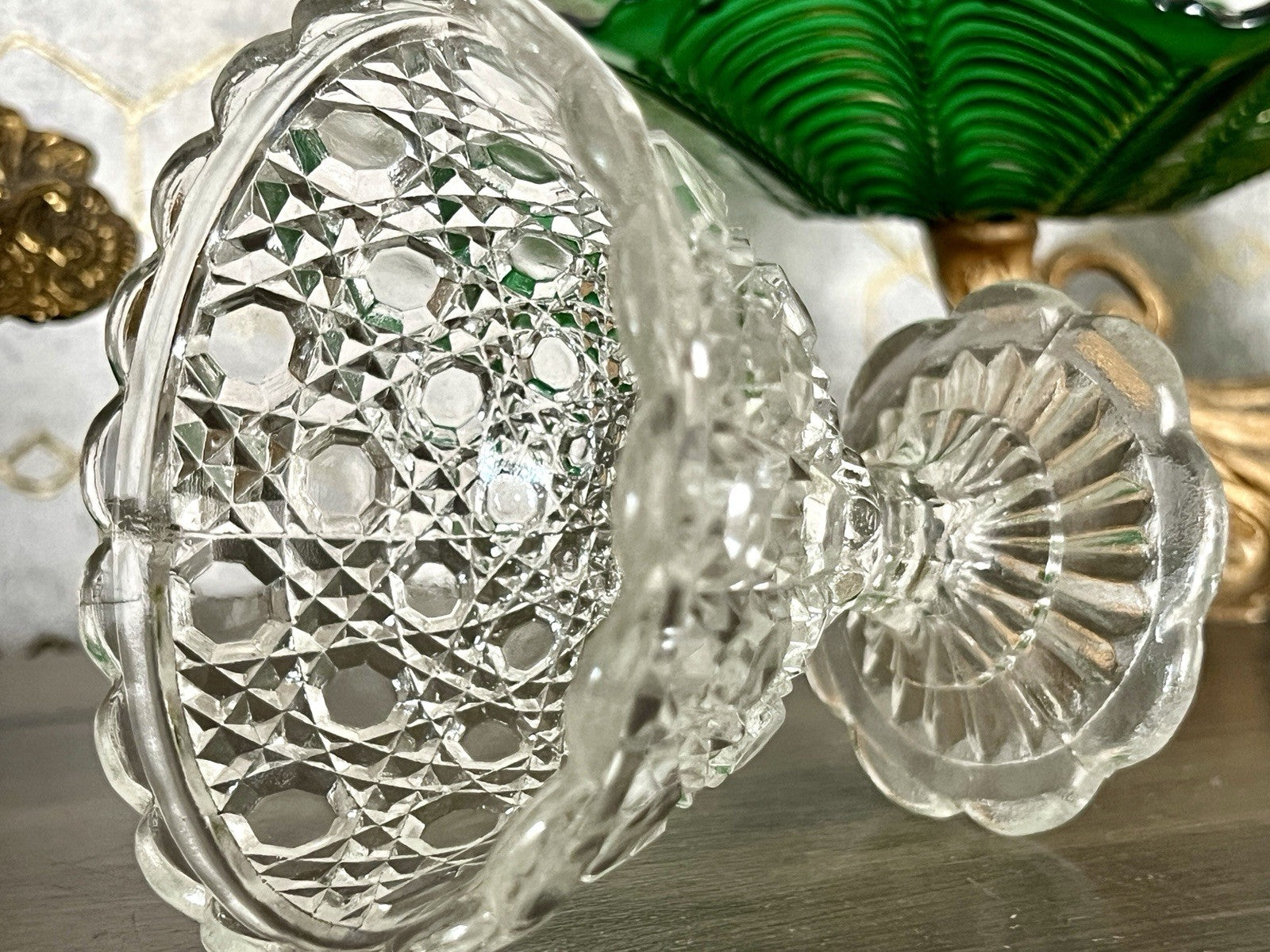 Antik Jugendstil Art Déco Pressglas Glas Fußschale Schale Zuckerschale