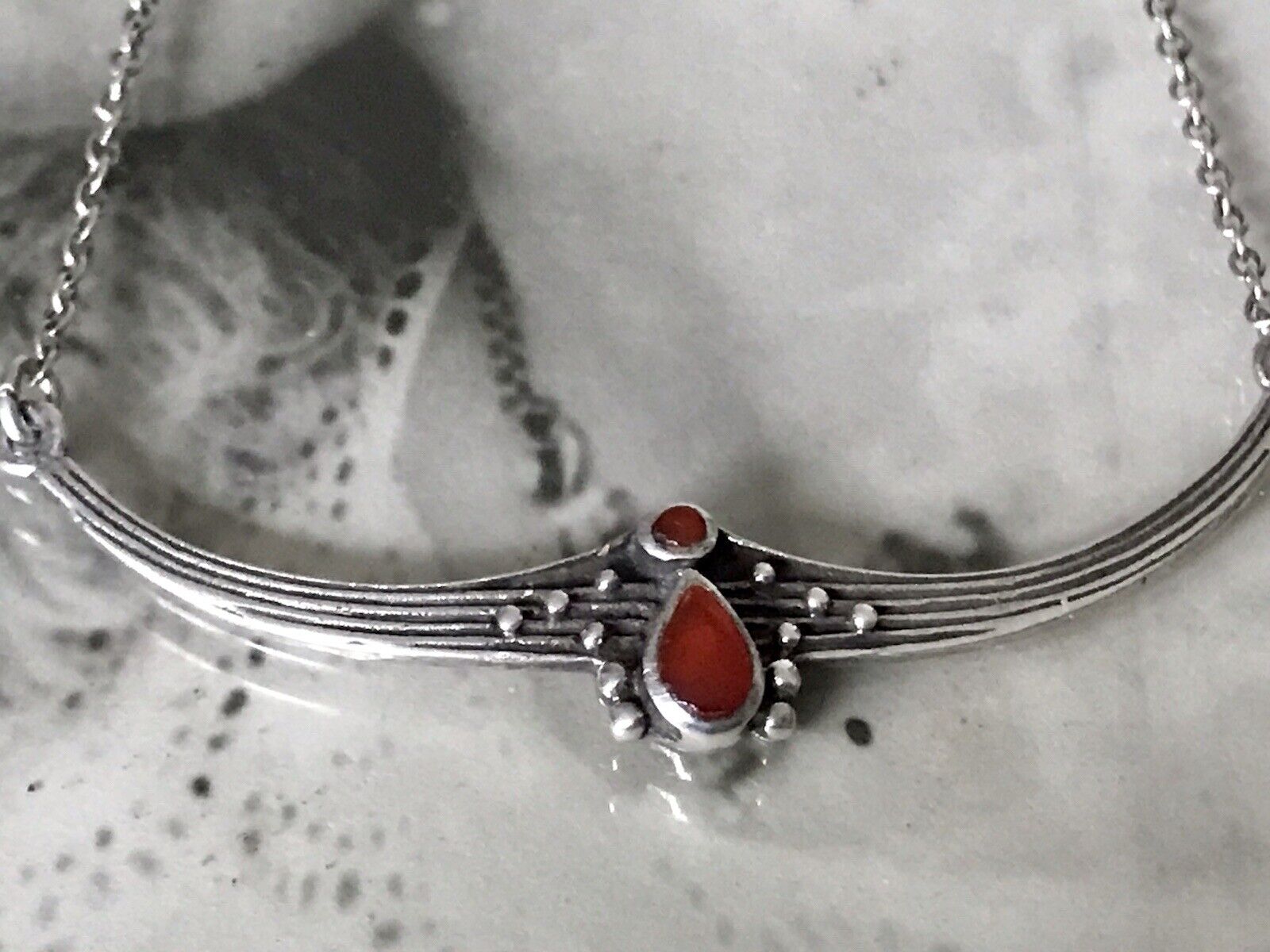 Antik Jugendstil Art Déco 925 Sterling Silber Collier Halskette roter Stein