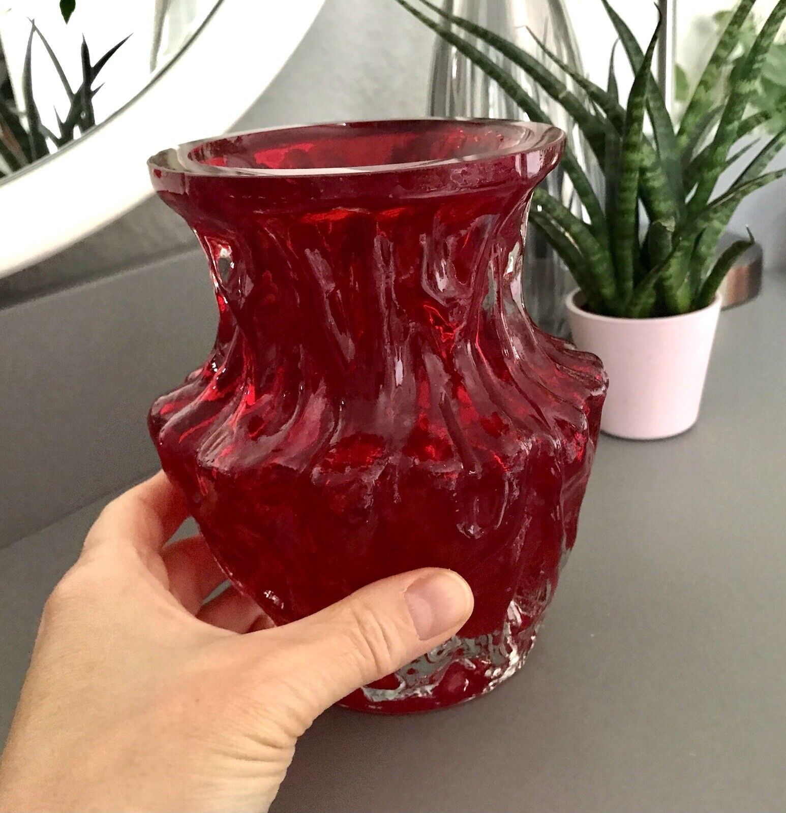 70er Jahre rot Glas Vase Blumenvase Glasvase Glas By Kurt Wokan Ingrid Hütte