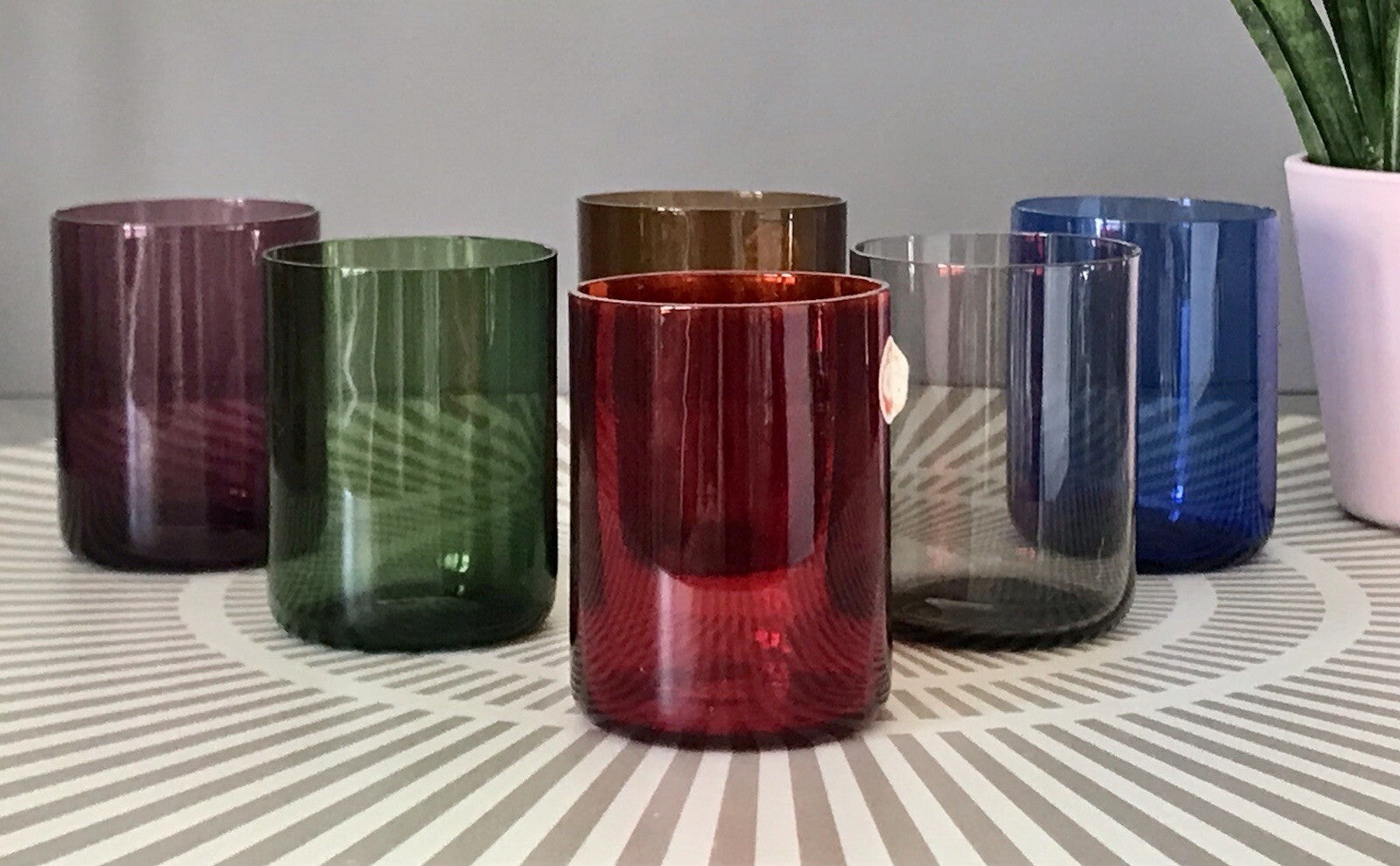 Vintage 60er Jahre 6 Schnapsgläser Gläser buntes Glas Rauchglas