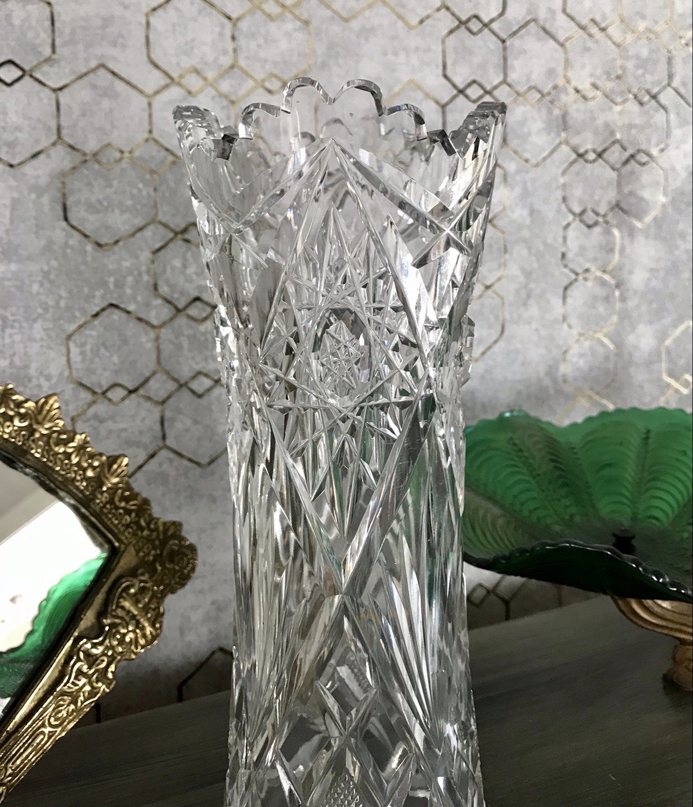 Alt Vintage Vase Glasvase Kristallglas Bleikristall geschliffen in Art Déco Stil