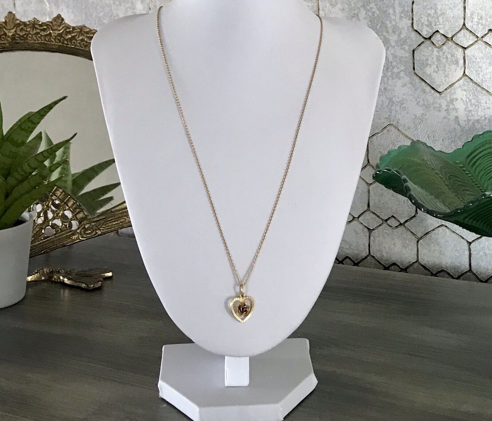 vergoldete 925 Silber Halskette mit vergoldetem Herz Rose Anhänger gold Farbe