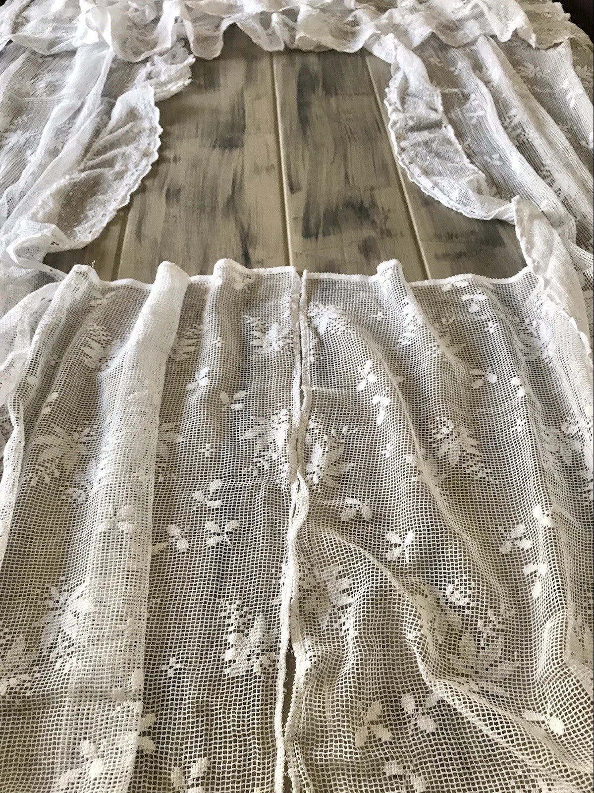 Antik Set 5tlg Fenster Gardine Vorhang Volant Baumwolle Musselin? Filetspitze