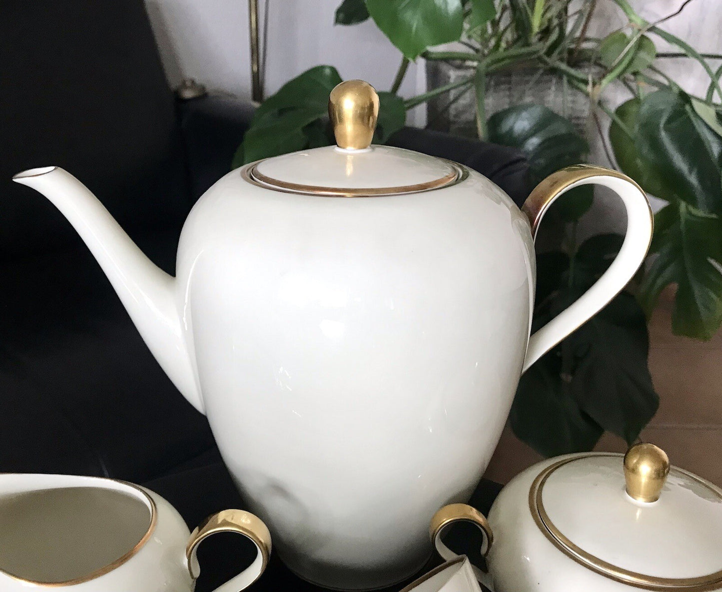 Vintage Art Déco elfenbein Porzellan Kaffeeservice Service 12 Pers. Edelstein