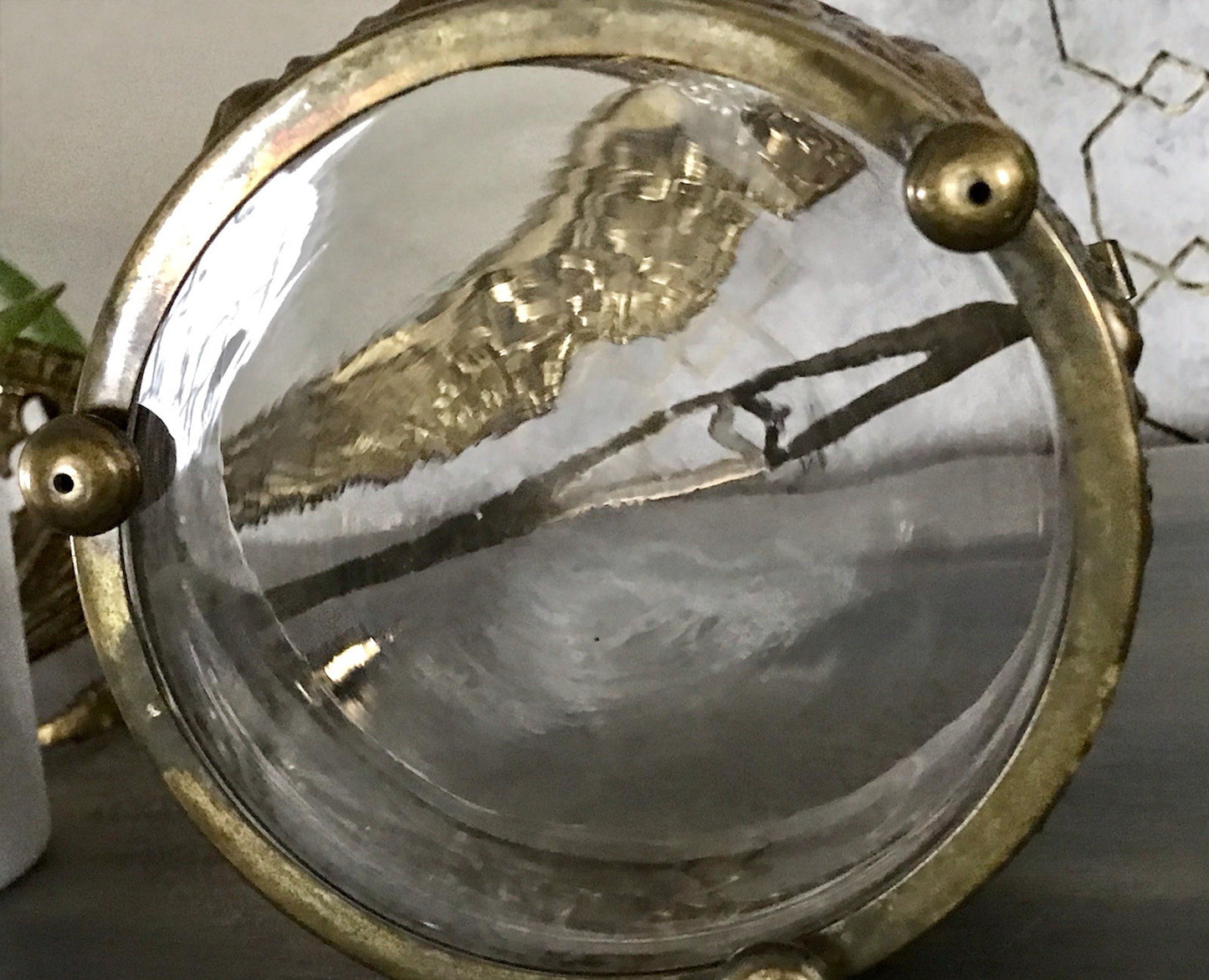 Antik Jugendstil Art  Déco Messing Montur Rosen Schale Bonboniere Glaseinsatz