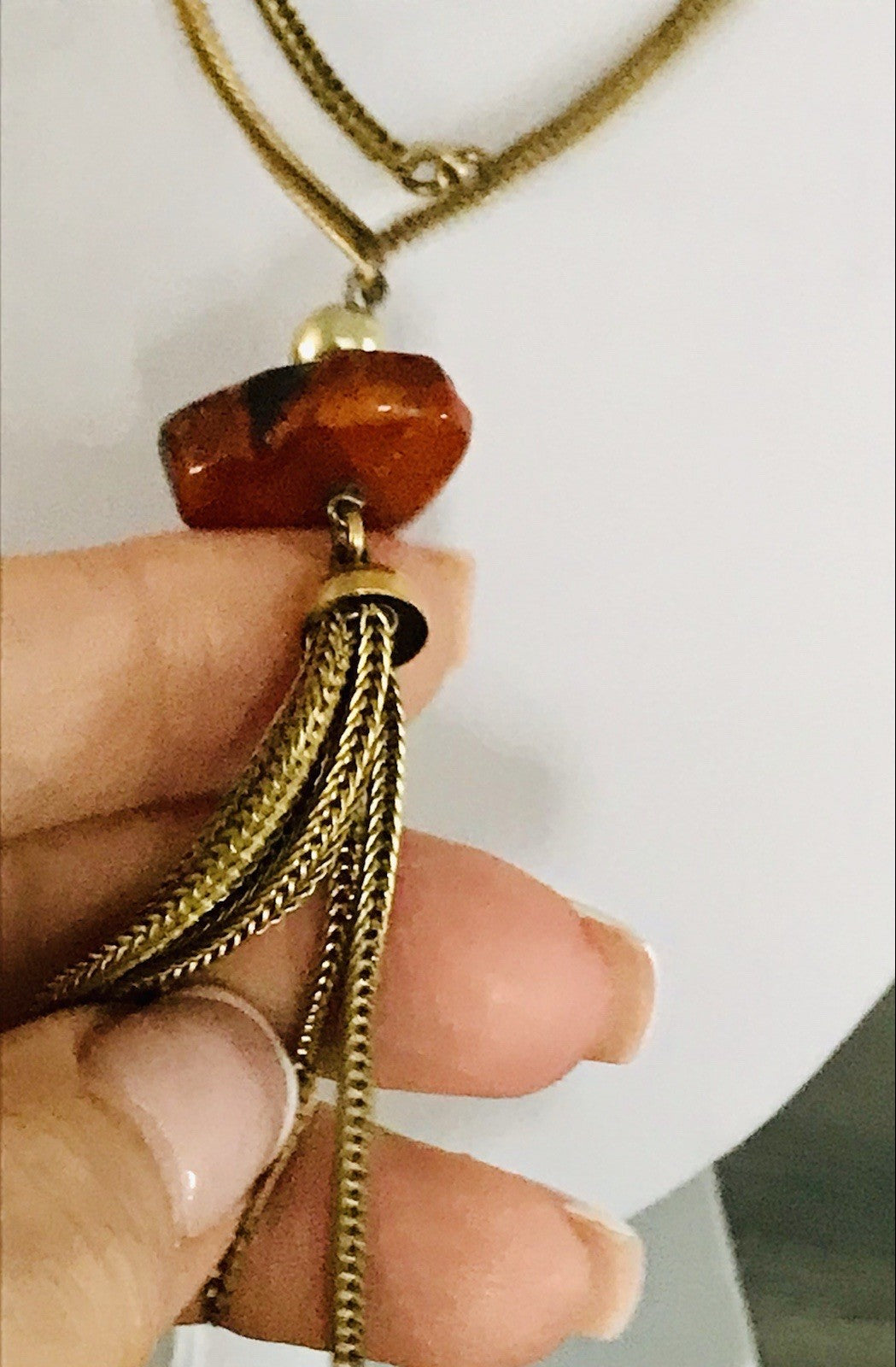 Vintage 60er Halskette Amerik. Doublè gold Steine Bernstein? Achate? SCHÖN