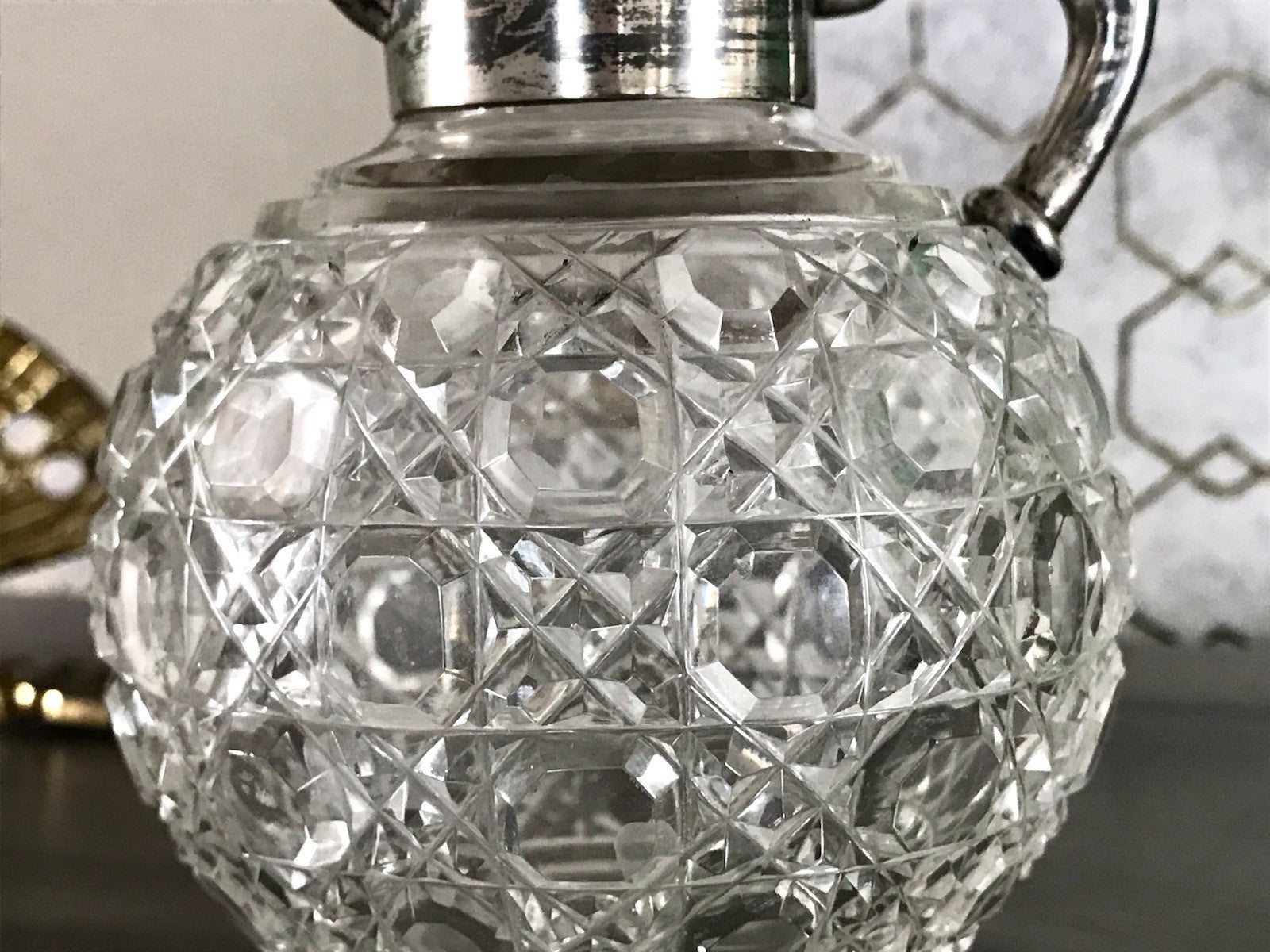 Antik EDEL Schliff Karaffe Kännchen Silber 800 Kristall Glaseinsatz Jugendstil