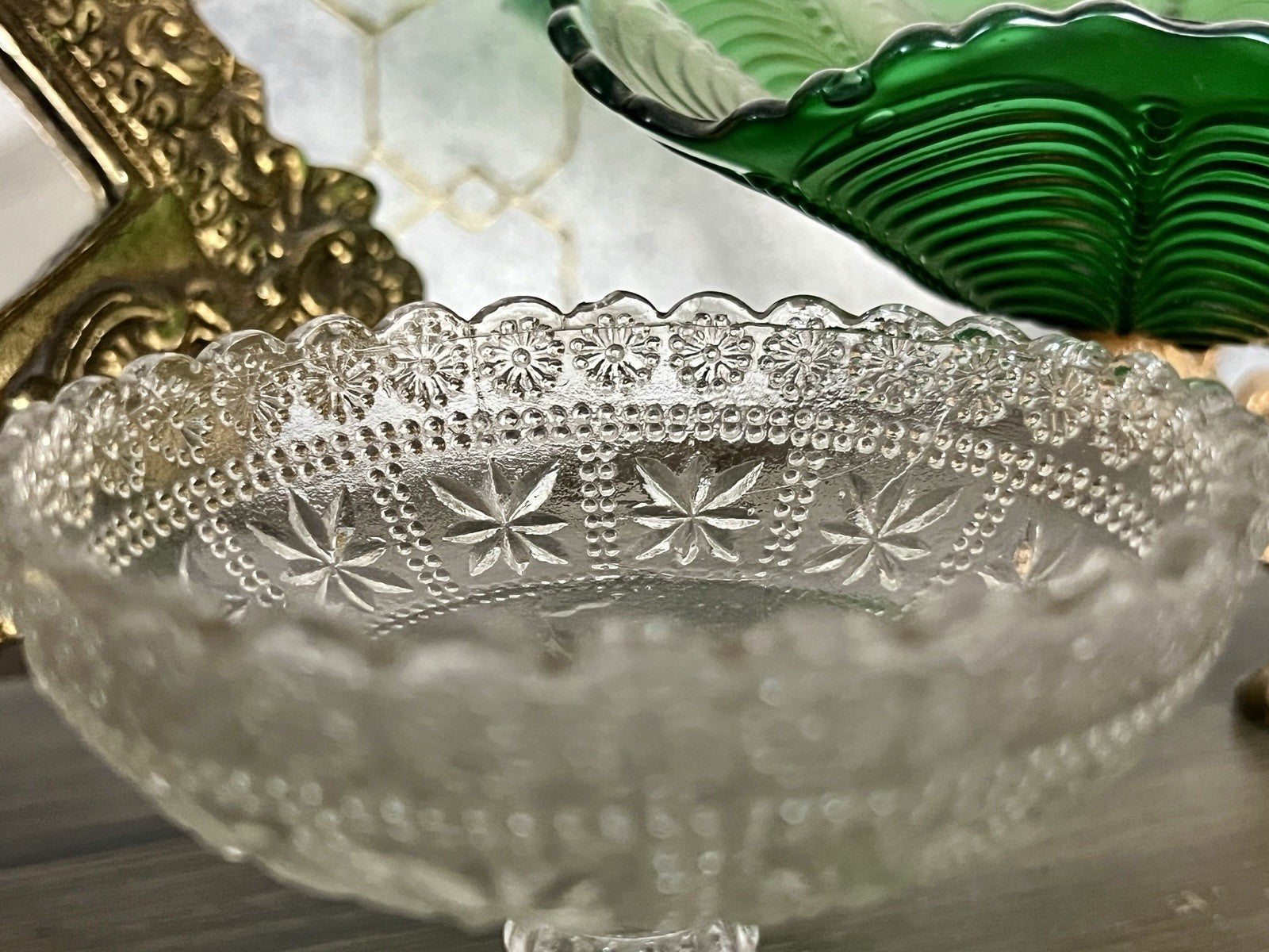 Antik Jugendstil Art Déco Pressglas Glas Fußschale Schale Zuckerschale