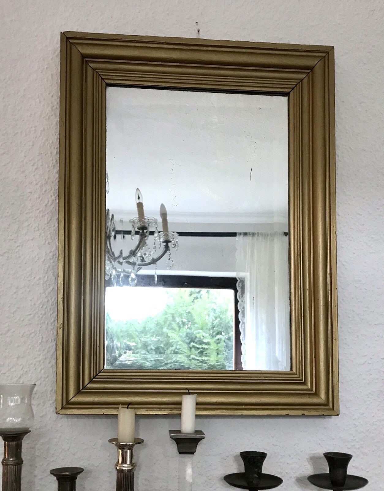 Antik Spiegel facettiert 1900-20 Jugendstil Art Déco Weichholz Wandspiegel gold