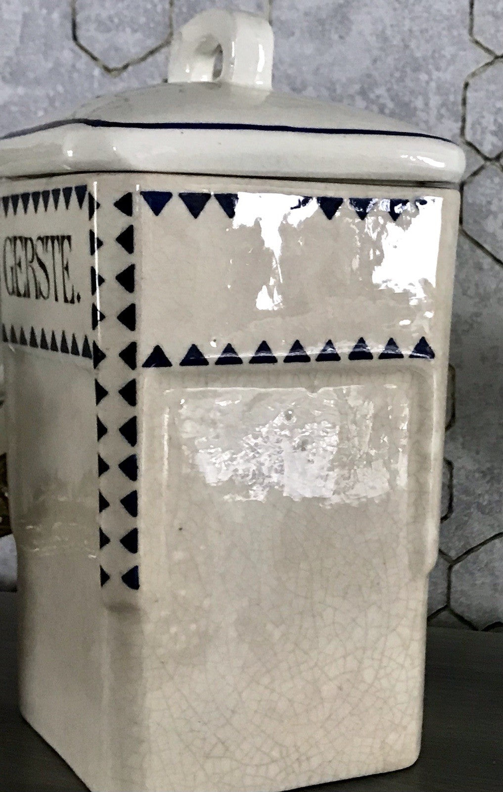 Antik Jugendstil Vorratsgefäß Gerste Gefäß Vorratsdose Porzellan creme blau