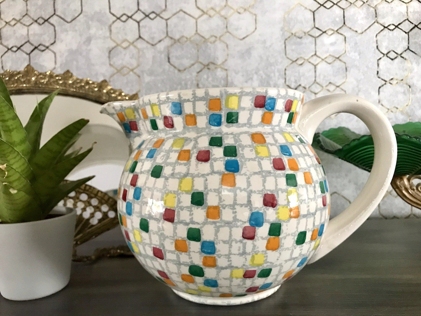 Antik alt Keramik Kanne Krug Schramberg? Dekor Coktail