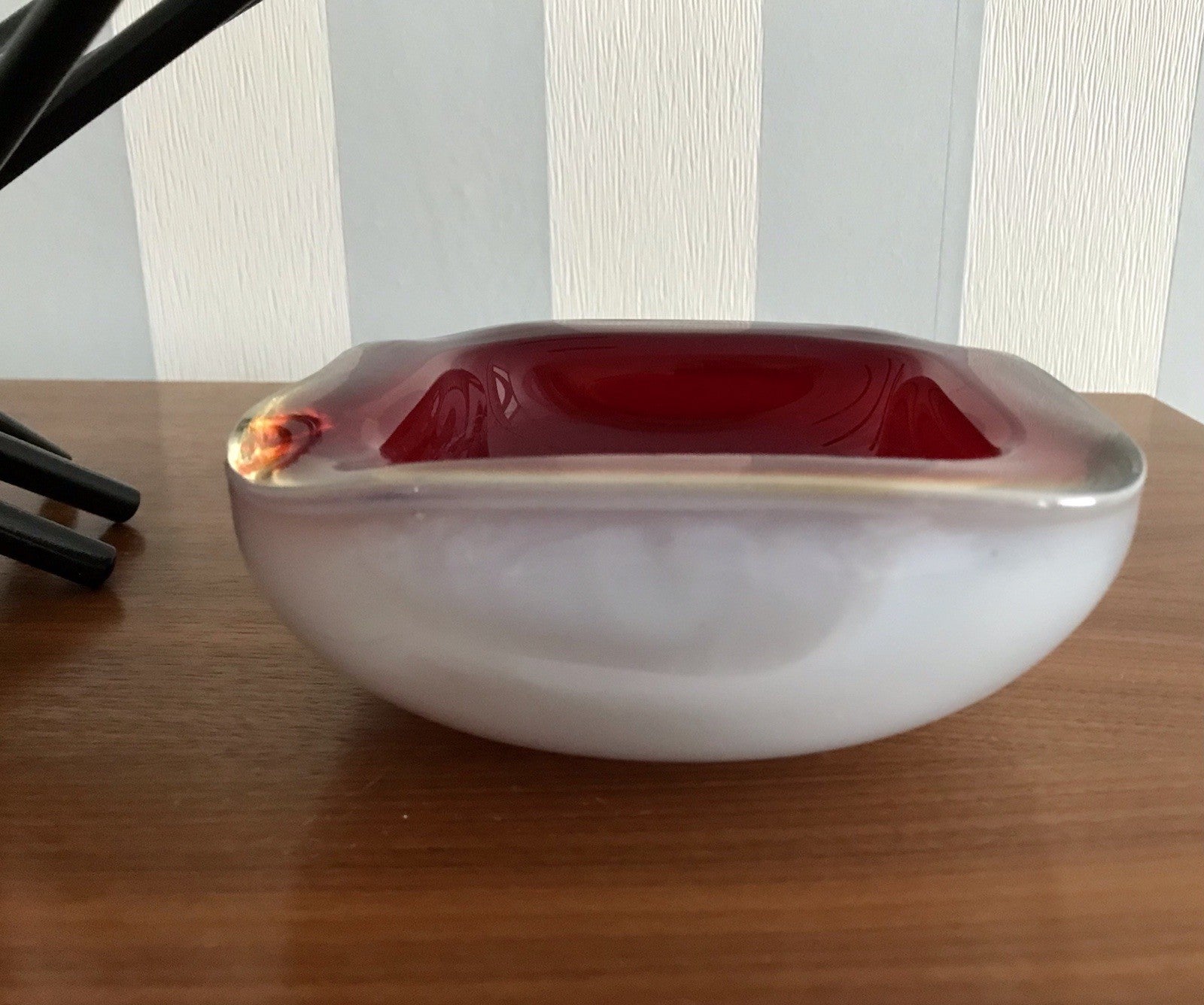 Vintage 60er Murano Glas Schale Barovier? Rot weiß gelb edel