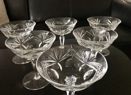 Vintage 6 Champagnerschalen Sektschalen Kristallglas Bleikristall Nachtmann